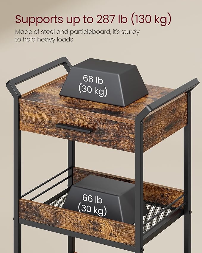 VASAGLE Storage Cart, 4-Tier Rolling Utility Cart - Image 3