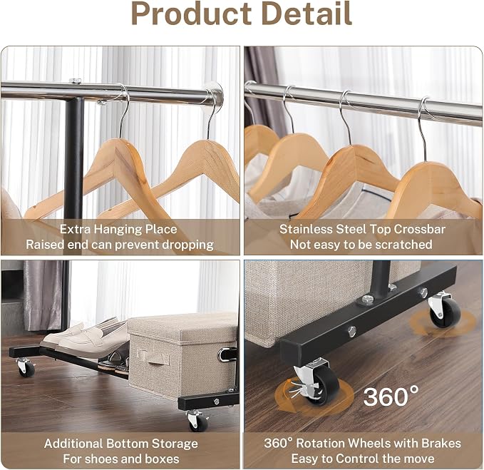 VICERII Clothes Rack, 130LB Capacity Heavy Duty Clothing Rack - Image 4