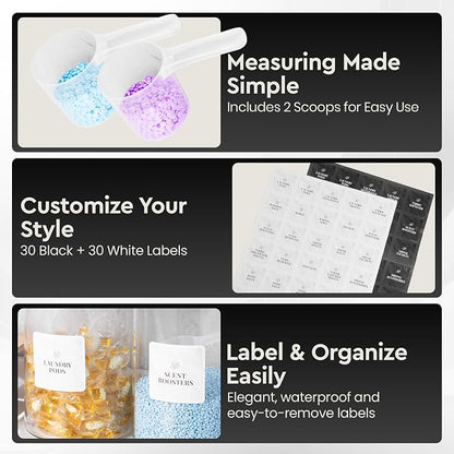 Laundry Pod Storage Container Set | Two 3L Glass Jars & One Acrylic Dryer Sheet - Image 3
