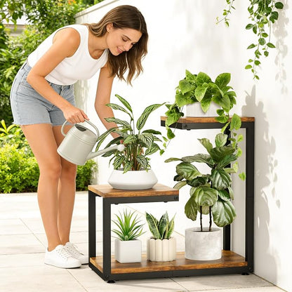 3 Tier Plant Stand Indoor, Thickened Metal Wood Corner Plant Shelf Stands - Image 7