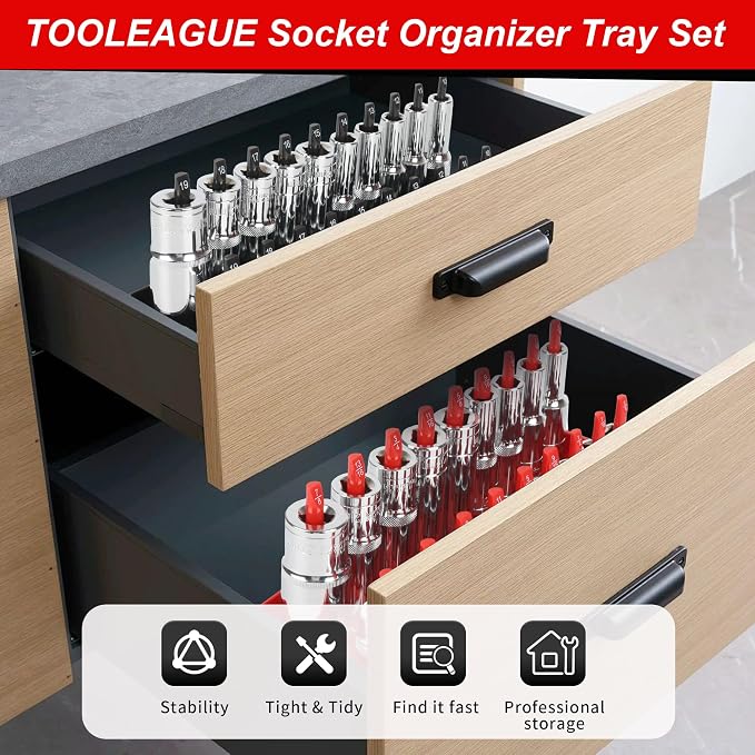 TOOLEAGUE 9Pcs Socket Organizer Tray and Magnetic Wrench Holder Set, 3/8" - Image 7
