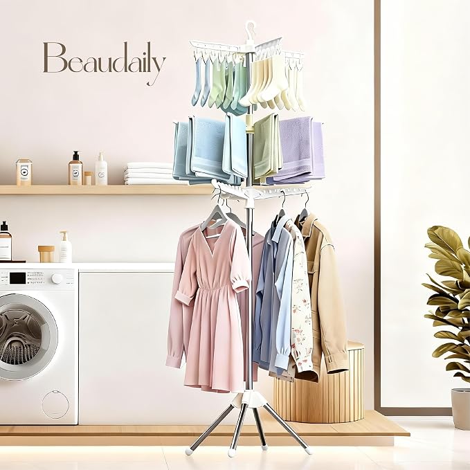 Beaudaily Clothes Drying Rack, Foldable 79.5-Inch Laundry Drying Rack, 3 Tie - Image 2