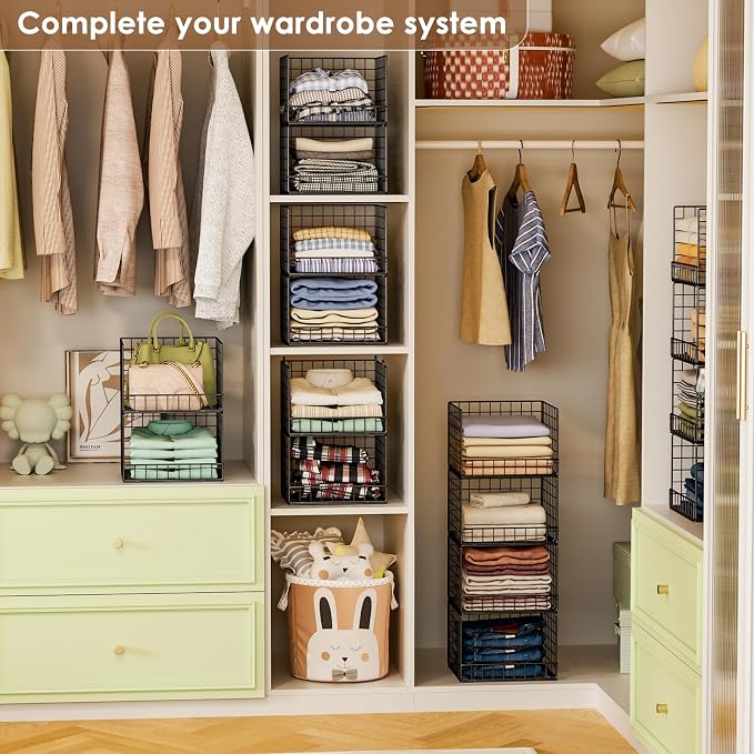 Stackable Closet Organizers and Storage Baskets, 4-Tier Closet Shelf Organizer - Image 2
