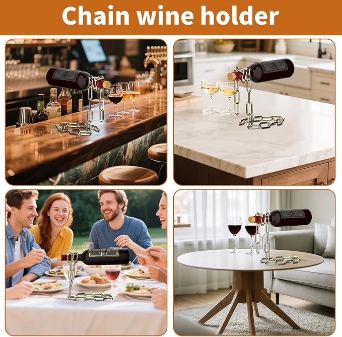TBWHL Novelty Magic Wine Bottle Holder Floating Steel Link Chain Wine Bottle - Image 7