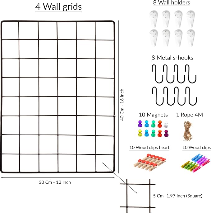 ODOXIA 4-Pack Wire Wall Grid Panel | Photo Grid Wall Decor | Metal Board - Image 2