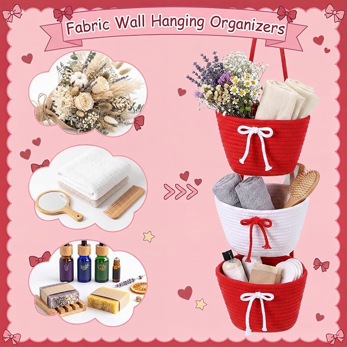 3-Tier Hanging Wall Basket Wall Mounted Woven Basket - Image 3