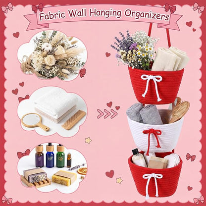 3-Tier Hanging Wall Basket Wall Mounted Woven Basket - Image 3