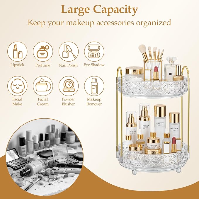 360 Rotating Makeup Organizer for Vanity, 2 Tier Adjustable Perfume Organizer - Image 7