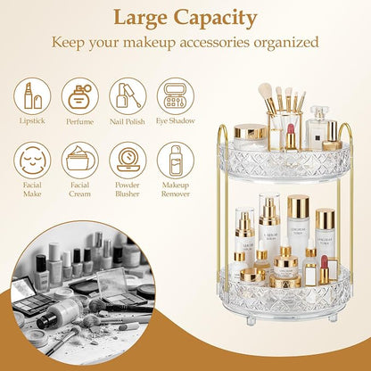 360 Rotating Makeup Organizer for Vanity, 2 Tier Adjustable Perfume Organizer - Image 7