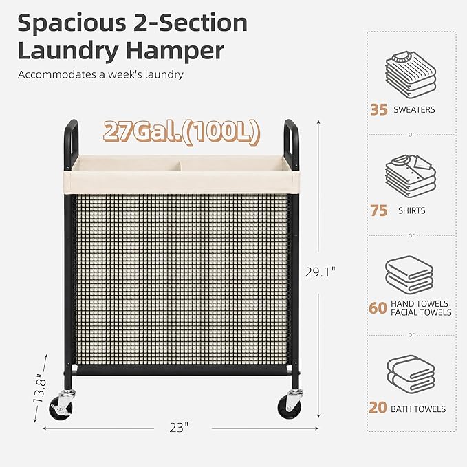 STORAGE MANIAC Rolling Laundry Hamper - Image 3