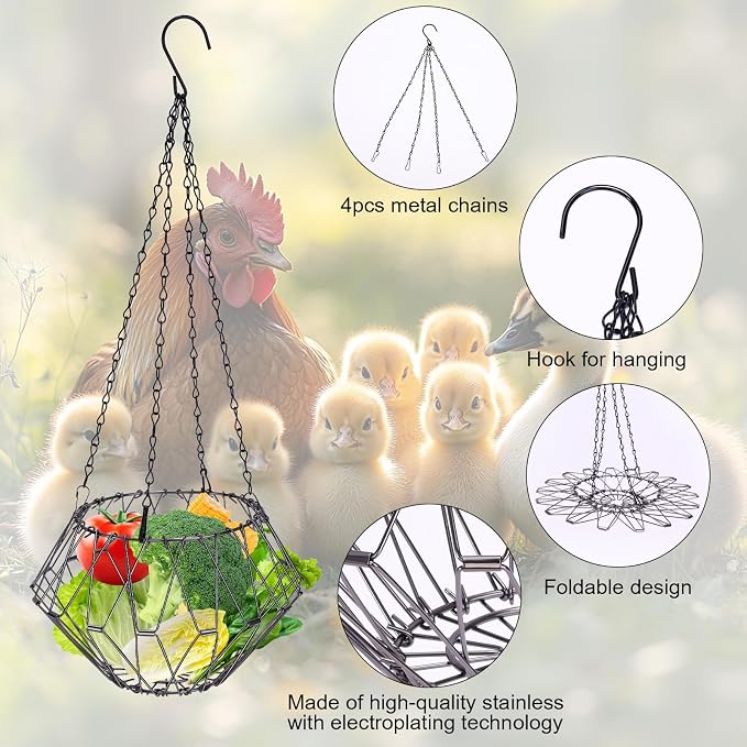 Hanging Chicken Feeder 6.5in, Foldable Poultry Treat Dispenser Ball | Chicken - Image 4