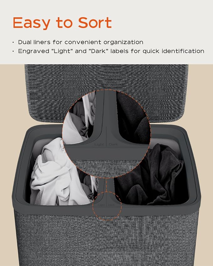 CASAMAYA Laundry Basket with Lid, Laundry Hamper 2 Section, 170L collapsible - Image 5