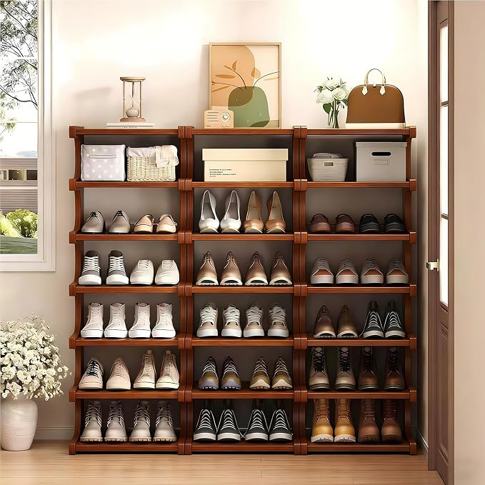 7-Tier Vertical Shoe Rack, Bamboo Free Standing Shoe Rack Shelf, Shoe Storage - Image 6