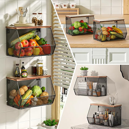 Stackable Fruit Basket for Kitchen Countertop Space Saving, Wall Mounted Mesh - Image 6