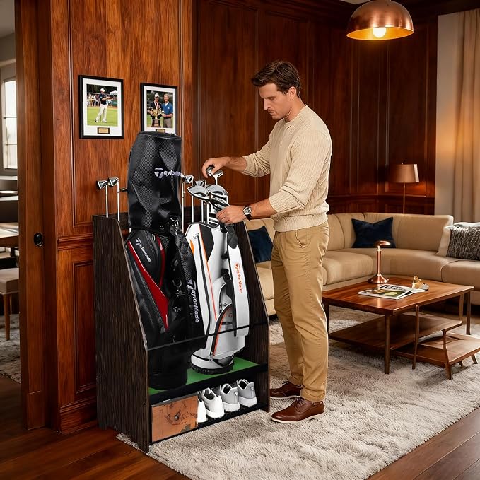 Golf Bag Organizer Rack – Large Wooden Golf Storage - Image 6