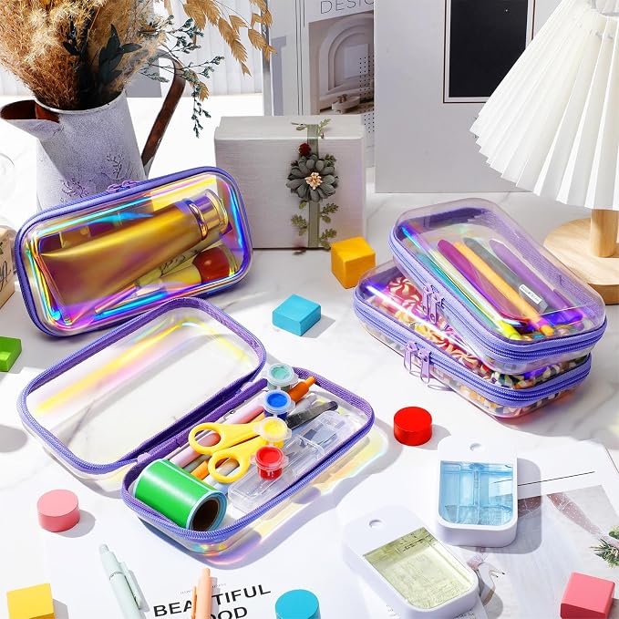 Hoolerry 4 Pcs Hard Clear Zipper Case Makeup Bags Plastic Pencil Pouch - Image 6
