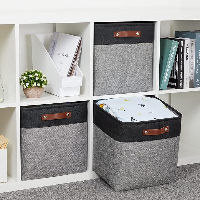 HNZIGE Storage Foldable Baskets Cubes Set Fabric Bins - Image 3