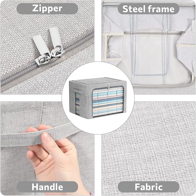 FHSQX 2 Pack Clothes Storage Bins Stackable Metal Frame Storage Box Large - Image 4