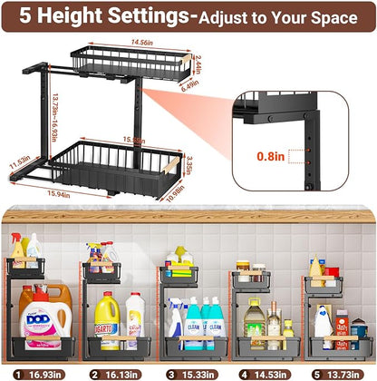 Under Sink Organizers and Storage, 2 Pack L-Shaped Pull Out Cabinet Organizer - Image 3