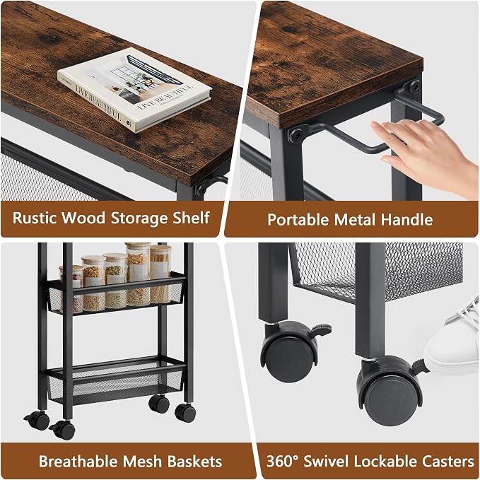 Hoctieon Slim Rolling Storage Cart, 4-Tier Narrow Kitchen Storage Cart - Image 3