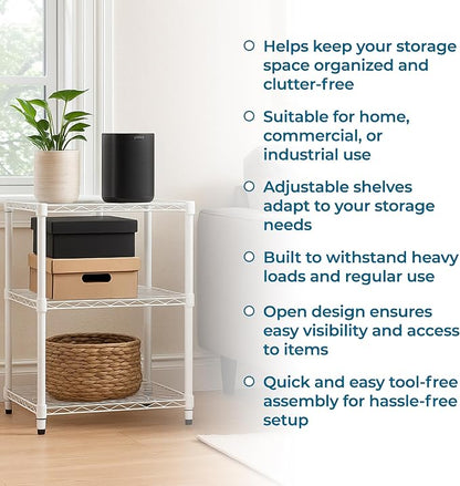 Honey-Can-Do 3-Tier White Wire Shelf, 250 lb/Shelf, kitchen & garage; no tools - Image 6