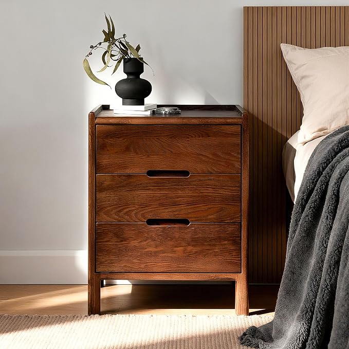 Nightstand, Solid Wood Small End Table w/3 Drawers, Modern Bedside Tables by Cttasty
