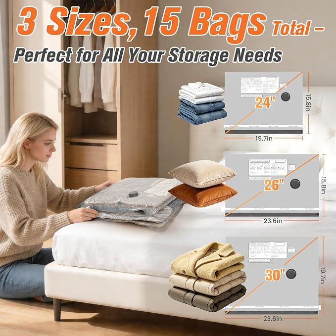15 Pack Vacuum Storage Bags for Travel - Image 3