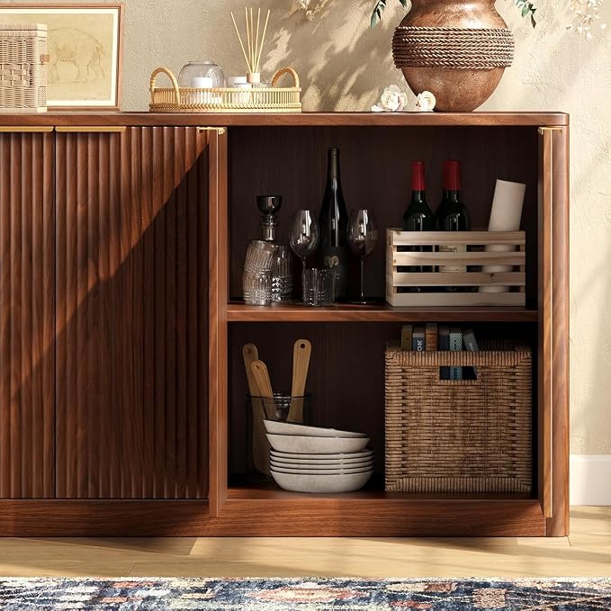 Evermagin 67" Fluted Walnut Buffet Cabinet Sideboard - Image 5