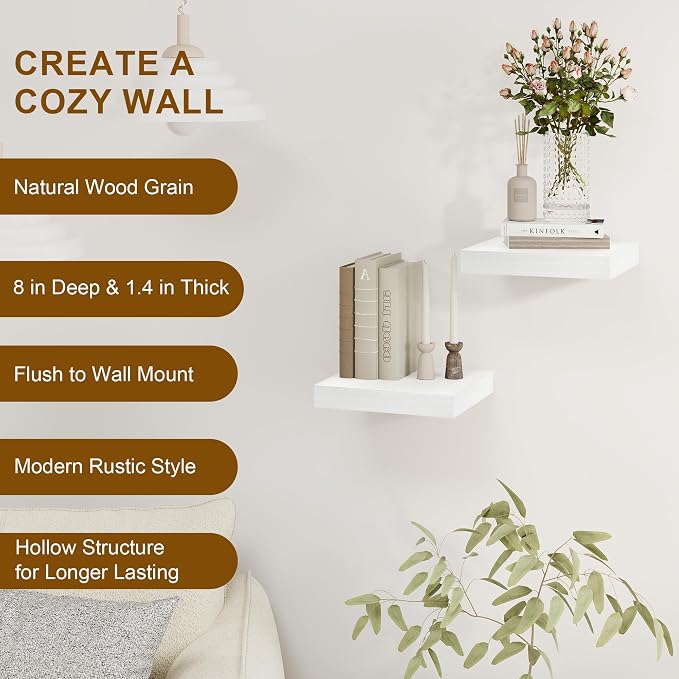 8 Inch Deep Floating Shelves White, Rustic Wood Floating Shelf - Image 5
