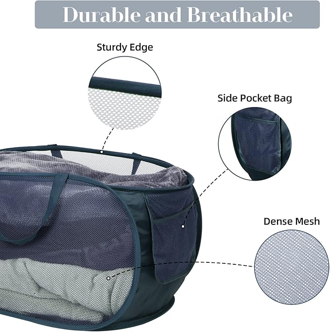 Durable Collapsible Laundry Baskets, Mesh Pop Up Laundry Hamper - Image 4