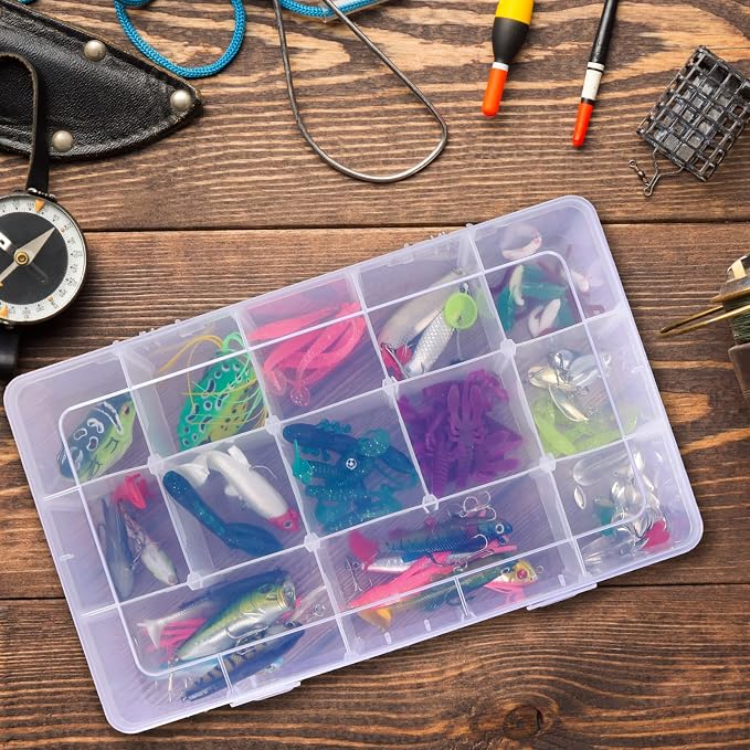 Bead Organizer Storage 2 Pack 15 Grid Clear Plastic Tackle Box Adjustable | - Image 5