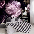 -Black Peony Purple Floral Botanical Fabric Wallpaper Living Room Bedroom Bathroom Dark Flowers Large Wall Mural- 160"x108"（ not Peel and Stick）
