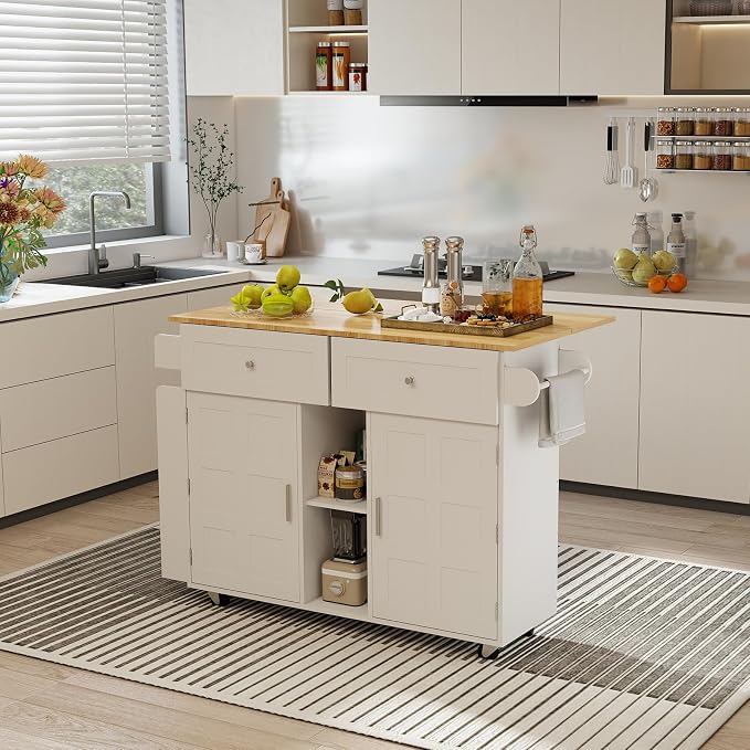 YOURLITE Kitchen Islands with Wheels, Home Bar Table with Spice Rack & with by YOURLITE