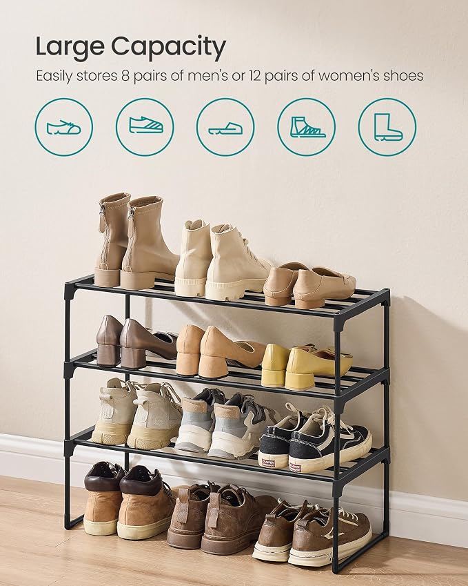 SONGMICS Shoe Rack, 3-Tier Shoe Organizer, Metal Storage Shelf, Upright or - Image 6