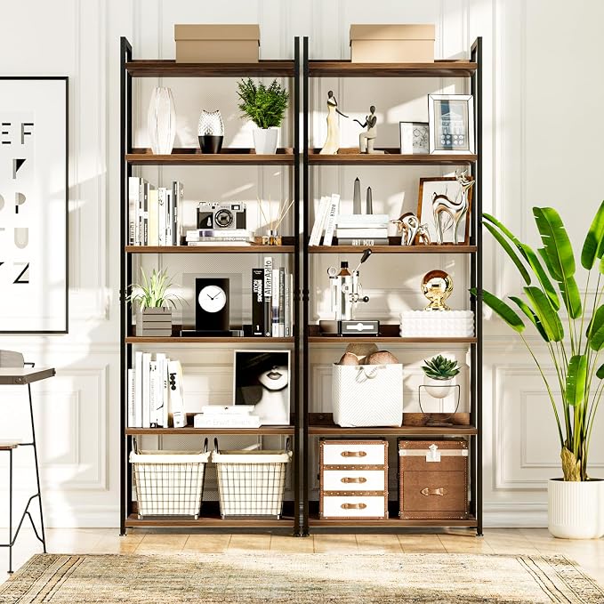 NUMENN Bookshelf, 6 Tier Freestanding Shelving Unit, Vintage | Metal Frame & - Image 4