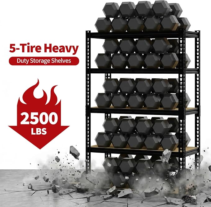Heavy Duty Garage Storage Shelves, 2500 Lbs Capacity, 5-Tier Adjustable Storage - Image 4