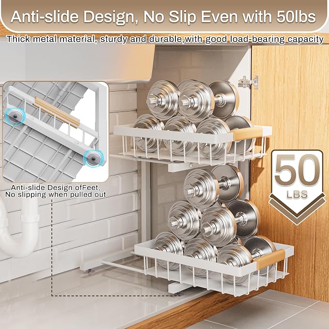 ADBIU Under Sink Organizer 2 Pack, Adjustable Height Under Cabinet Storage - Image 6