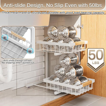 ADBIU Under Sink Organizer 2 Pack, Adjustable Height Under Cabinet Storage - Image 6