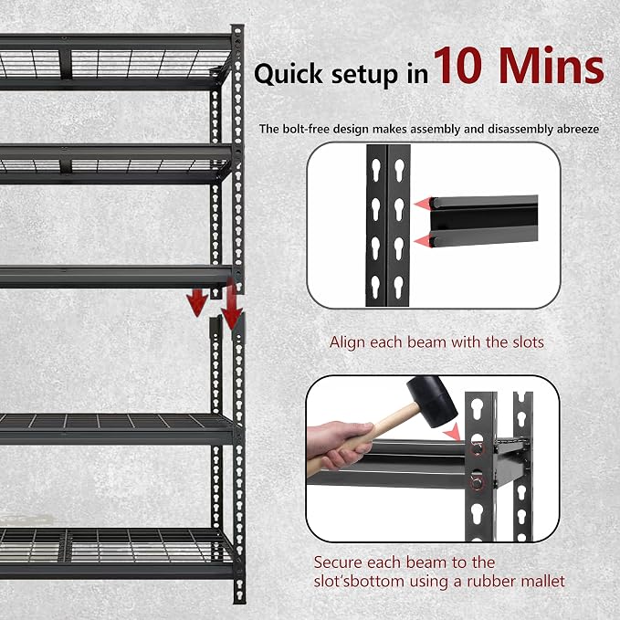 GDFStudio 5-Tier Storage Shelves, Adjustable Garage Storage Racks, Heavy-Duty - Image 6