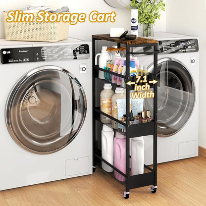 Vincona 7.1" Wide Slim Rolling Utility Cart, 4 Tier Metal Narrow Storage Cart - Image 2
