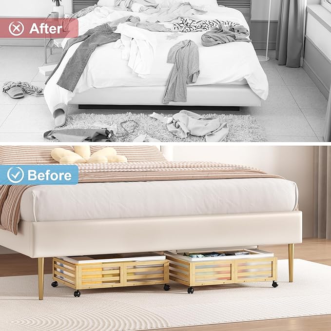 Under Bed Storage with Wheels-Large Bamboo Underbed storage Containers with - Image 7
