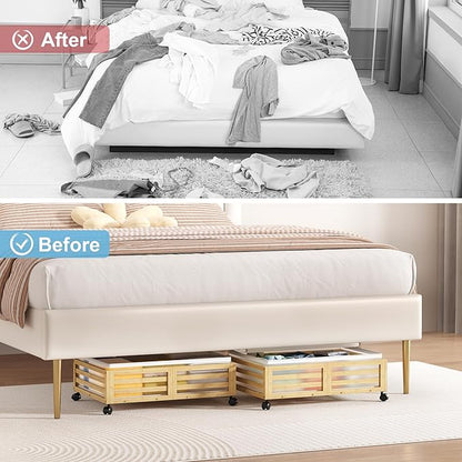 Under Bed Storage with Wheels-Large Bamboo Underbed storage Containers with - Image 7