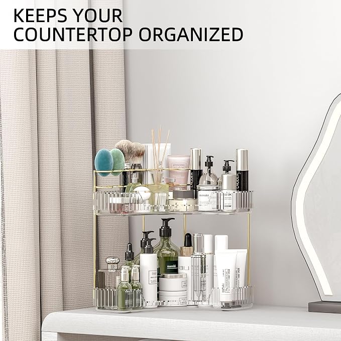 Makeup Organizer Countertop 2 Tier, Corner Bathroom Countertop Organizer - Image 7