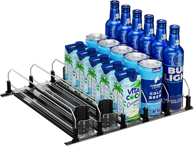 Puricon Drink Organizer for Fridge Pusher Glide, Spring Loaded Fridge Drink by Puricon