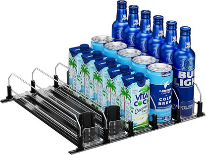 Puricon Drink Organizer for Fridge Pusher Glide, Spring Loaded Fridge Drink by Puricon