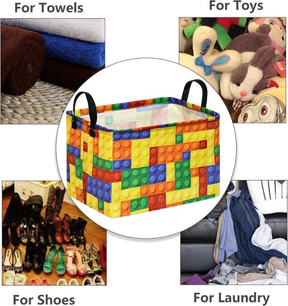 Colorful Building Blocks Print Storage Basket, Waterproof Lining Organizer Bins - Image 6