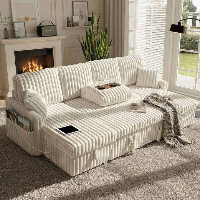 KCGKCG 104" U Shaped Sleeper Sofa Bed, Sectional Couches - Image 2