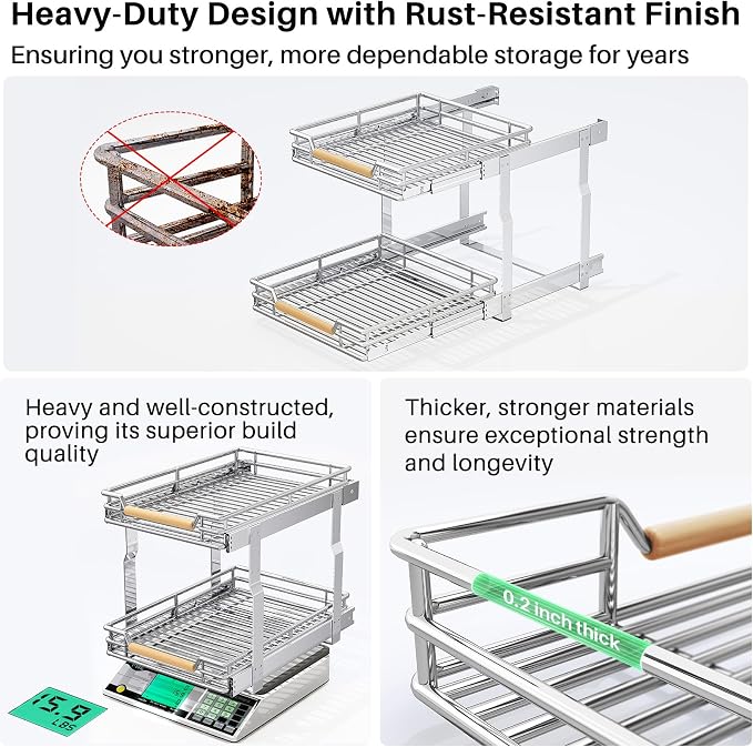 Pull out Cabinet Organizer, 2 Tiers 23"W X 21"D, Heavy Duty Smooth Sliding - Image 8