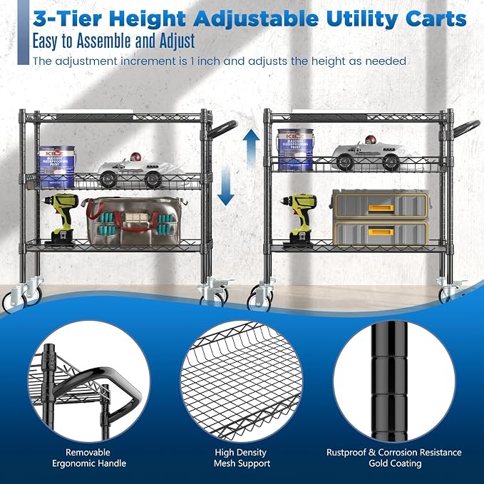 Leteuke 3 Tier Rolling Carts - Image 3