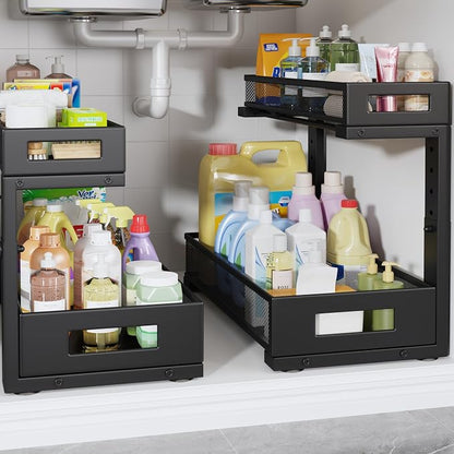 2 Pack 17IN Depth Under Sink Storage Organizer, Large 2-Tier Elegant Mesh Pull by UnderSinkOrganizer